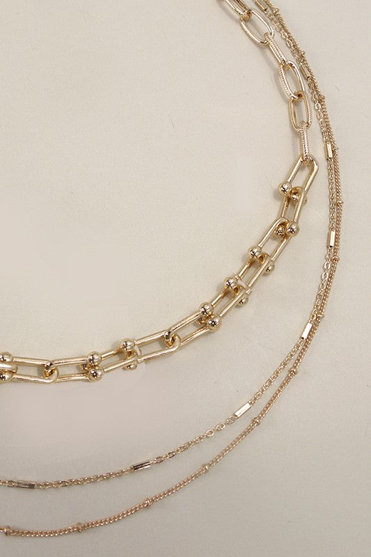 Multi Layer Beaded Satellite U Link Chain Necklace