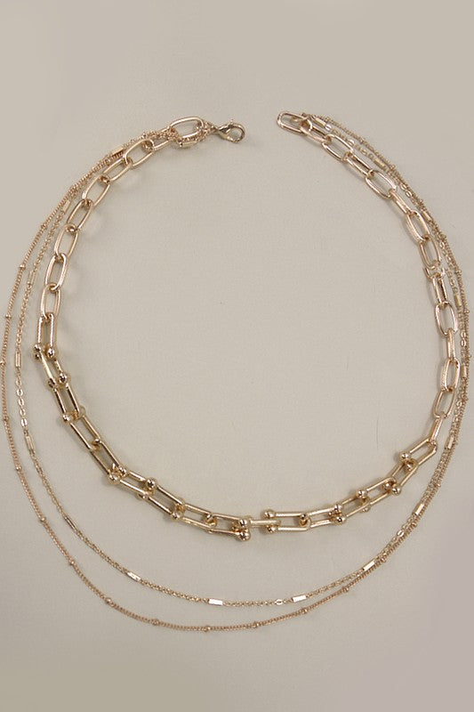 Multi Layer Beaded Satellite U Link Chain Necklace