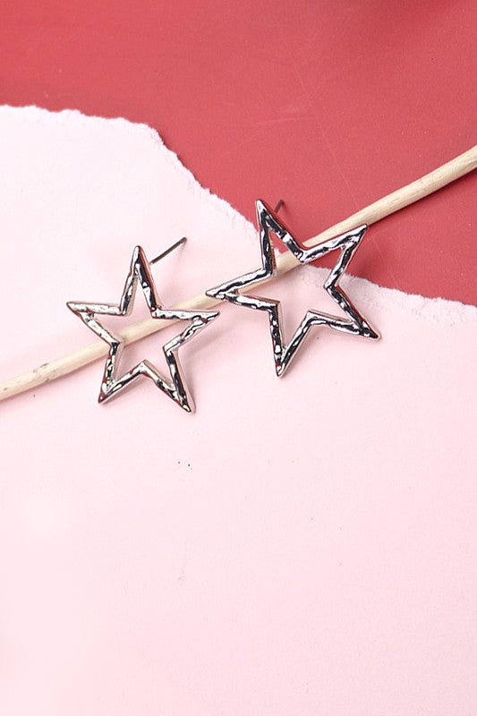 Hammered Star Cut Out Stud Earrings