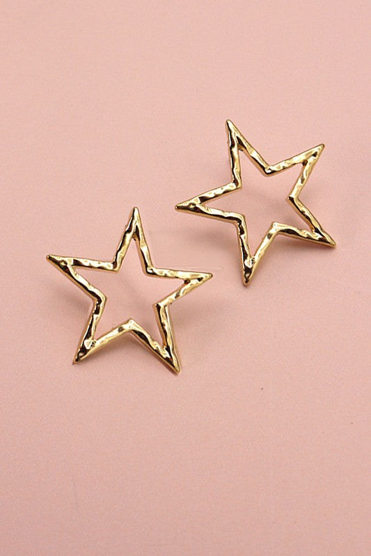 Hammered Star Cut Out Stud Earrings