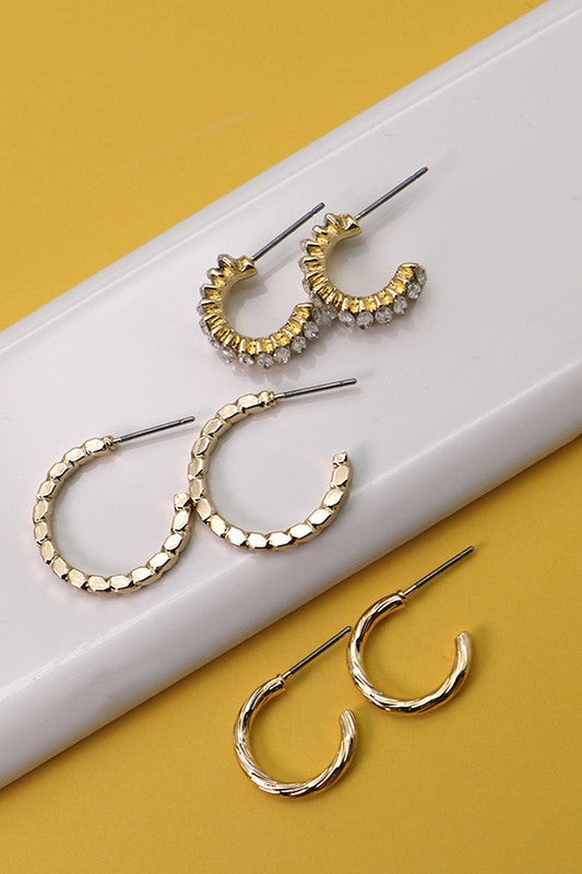 Etched Mini Hoop Trio