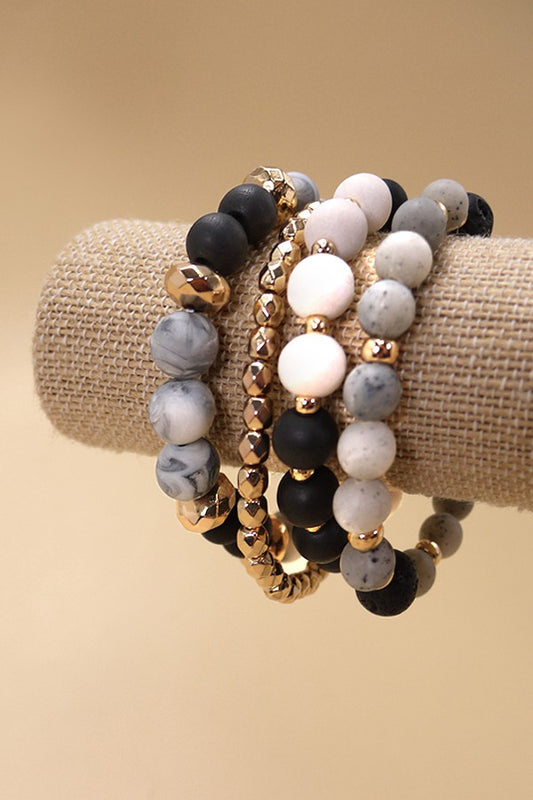 Wood Glass Stretch Bracelet Set