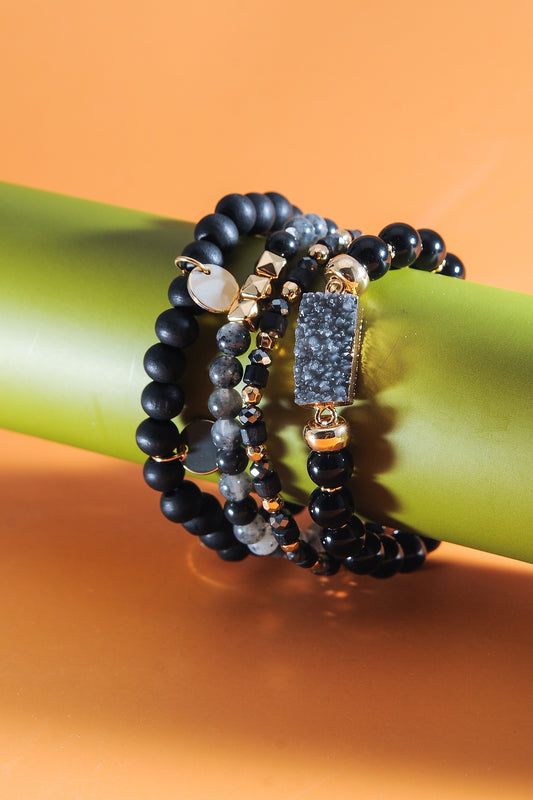 Druzy Wood Natural Bracelet Set