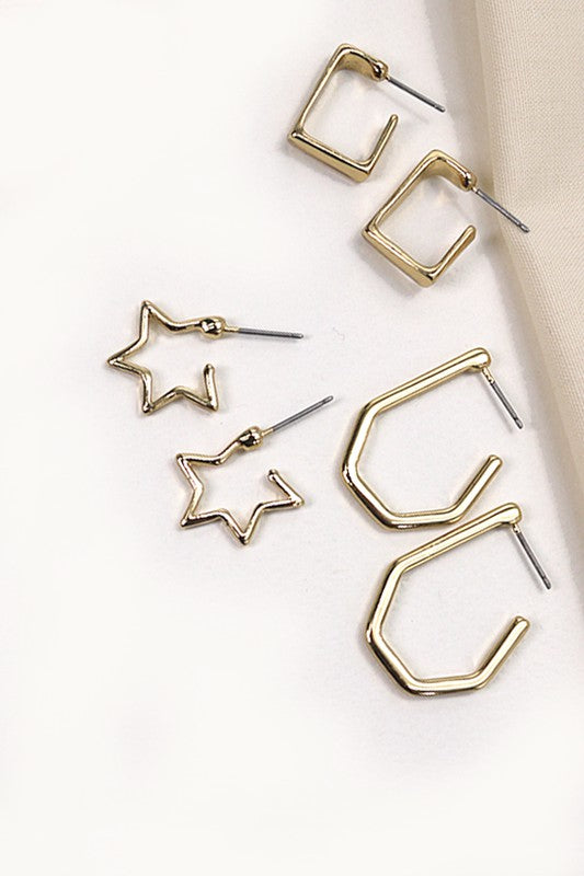 Geo Star Trio Mini Hoop Earring Set