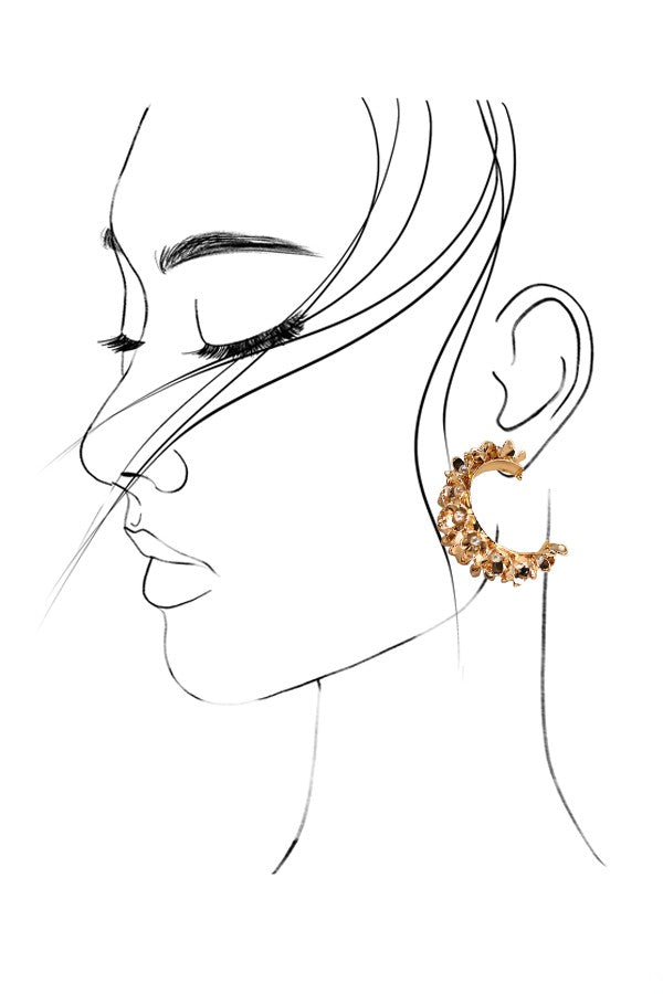 Double Row Flower Pearl Hoop Earrings