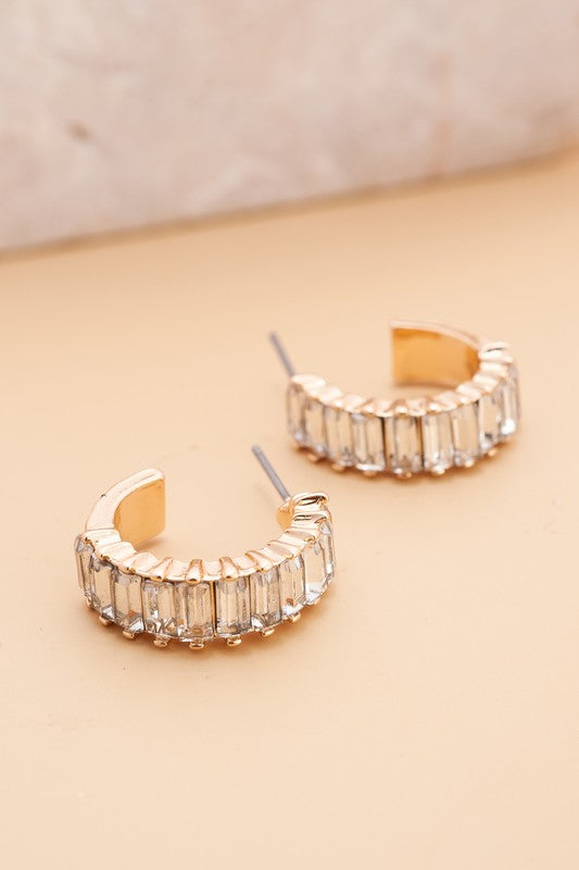 Baguette Stone Circle Hoop Earrings
