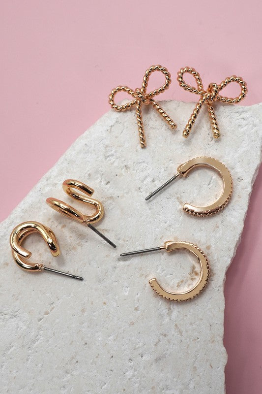 Trio Huggie Bow Hoop Earrings