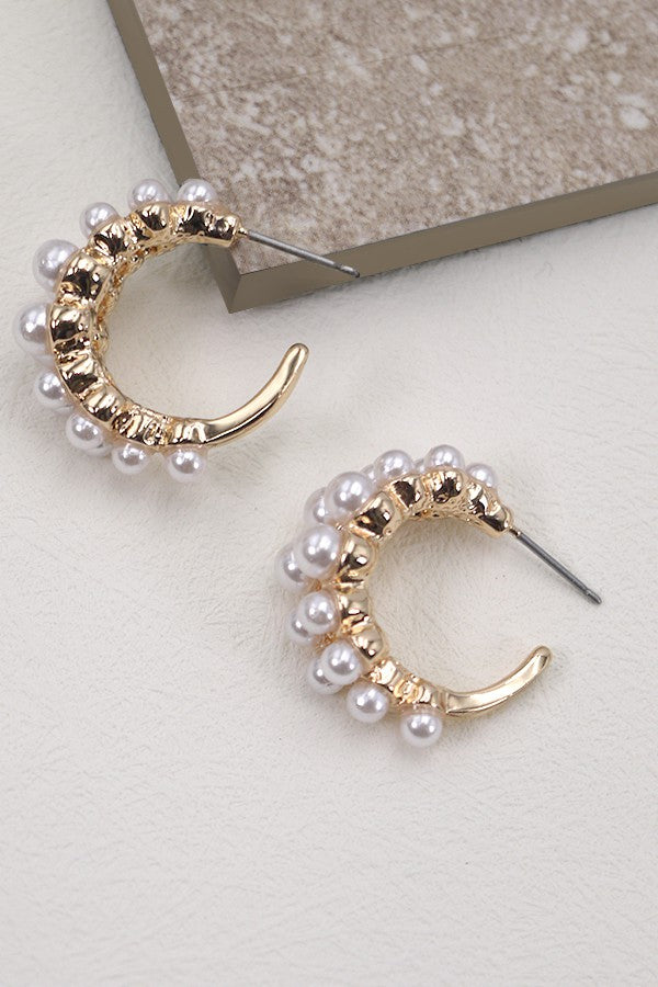 Double Row Pearl Hoop Earrings