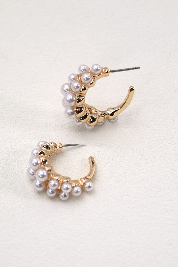 Double Row Pearl Hoop Earrings