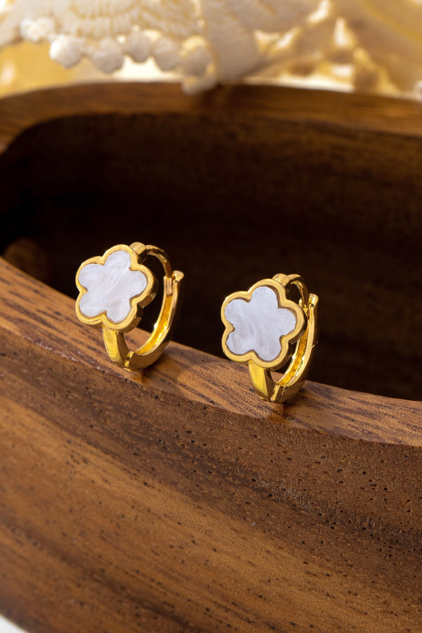 Enamel Flower Huggie Hoop Earrings