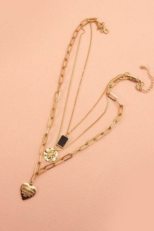 Multi Link Layer with Charm Drop Necklace