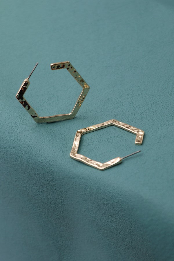 Hammered Hexagon Hoop Earrings