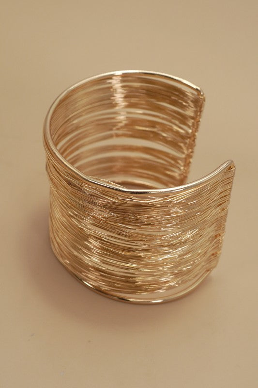 Multi Layer Gold Wire String Cuff Bangle Bracelet