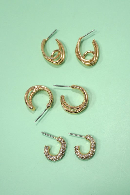 Trio Huggie Hoop Rhinestone Earrings