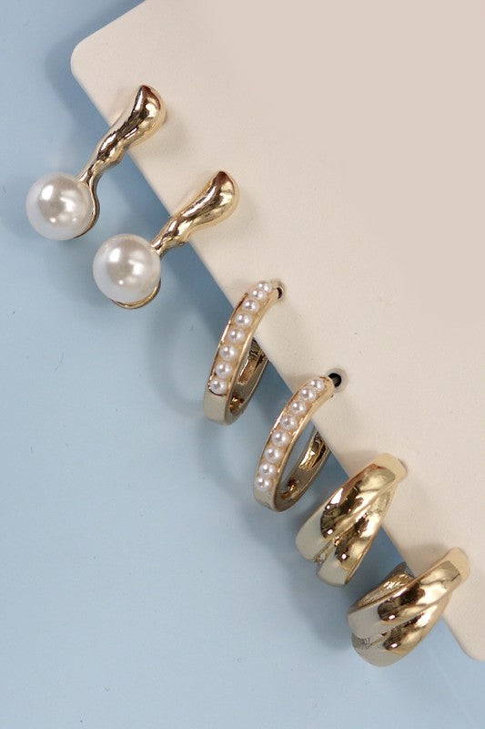 Pearl Intertwined Huggie Trio Earrings