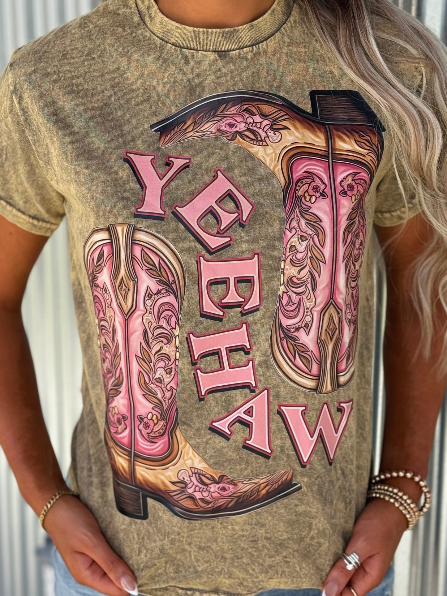 Yee Haw Cowboy Boots Mineral Washed T-Shirt