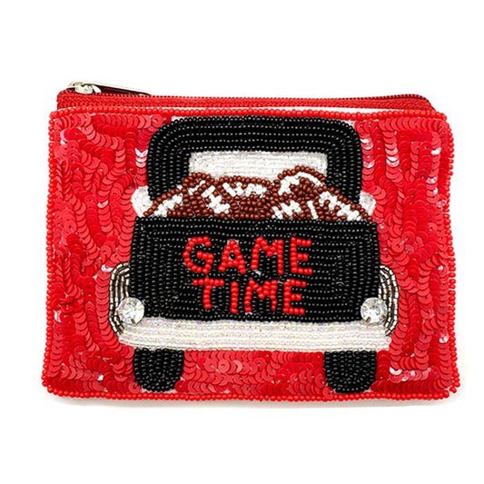Game Time Beaded Football Coin Bag