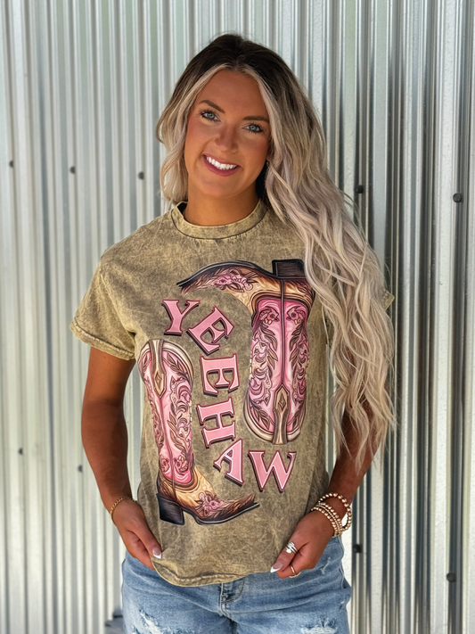 Yee Haw Cowboy Boots Mineral Washed T-Shirt