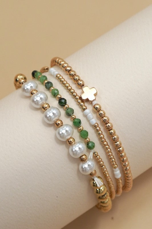 Multi Ball Pearl Chain Stretch Bracelet