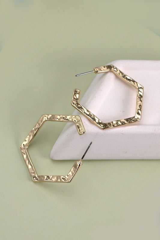 Hammered Hexagon Hoop Earrings