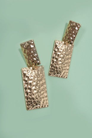 Hammered Rectangle Drop Titanium Drop Earrings