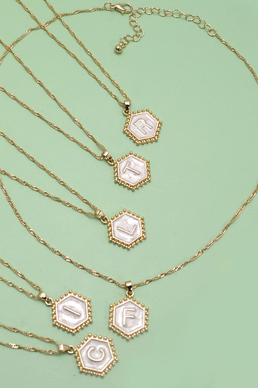 Monogram Initial Hexagon Epoxy Charm Necklace