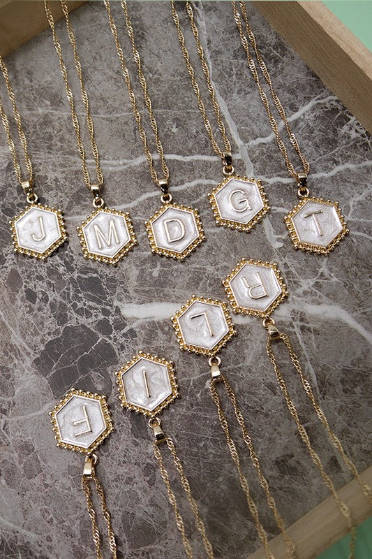 Monogram Initial Hexagon Epoxy Charm Necklace