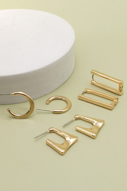 Geo Mini Trio Hoop Earring Set