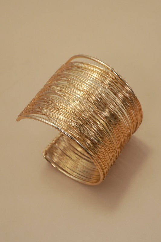 Multi Layer Gold Wire String Cuff Bangle Bracelet