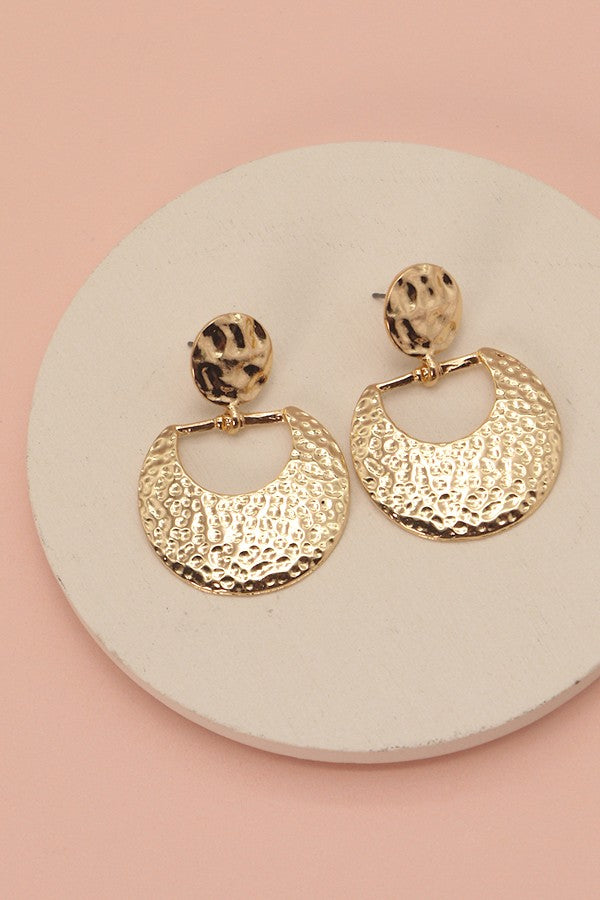 Hammered Crescent Moon Drop Earrings