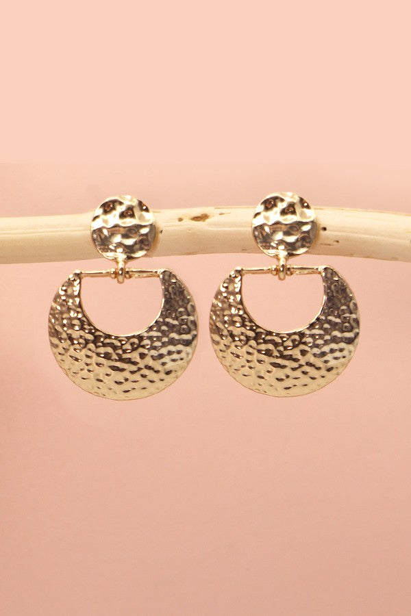 Hammered Crescent Moon Drop Earrings
