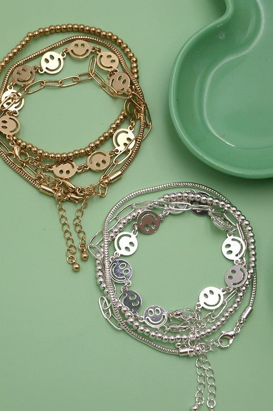 Smiley Bead Snake Chain 4 Set Bracelet