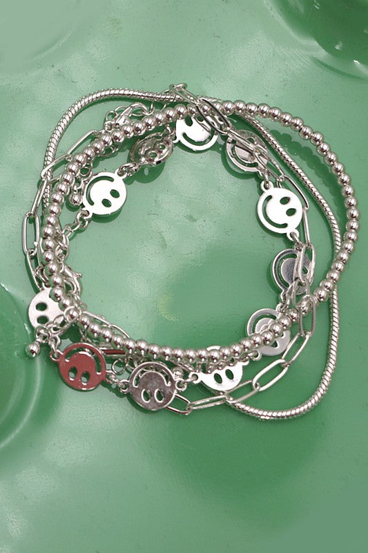 Smiley Bead Snake Chain 4 Set Bracelet