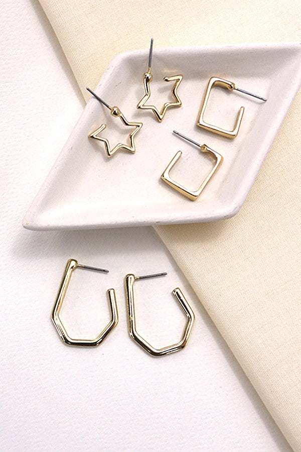 Geo Star Trio Mini Hoop Earring Set