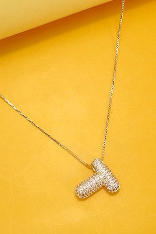 Initial Pave Rhinestone Bubble Necklace