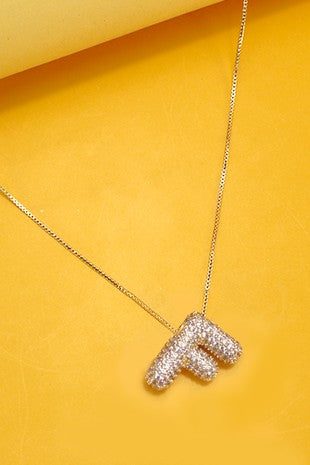 Initial Pave Rhinestone Bubble Necklace
