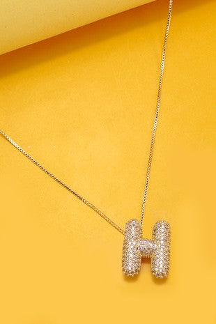 Initial Pave Rhinestone Bubble Necklace