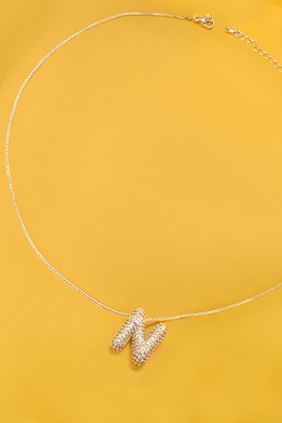 Initial Pave Rhinestone Bubble Necklace