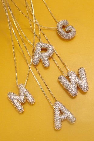 Initial Pave Rhinestone Bubble Necklace