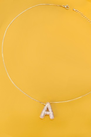 Initial Pave Rhinestone Bubble Necklace
