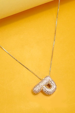 Initial Pave Rhinestone Bubble Necklace