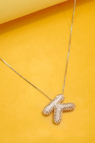 Initial Pave Rhinestone Bubble Necklace