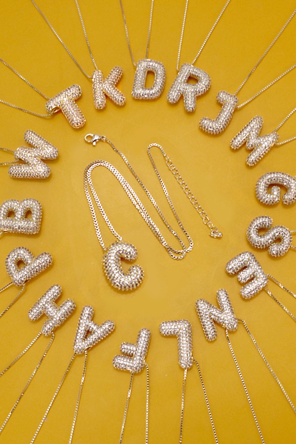 Initial Pave Rhinestone Bubble Necklace