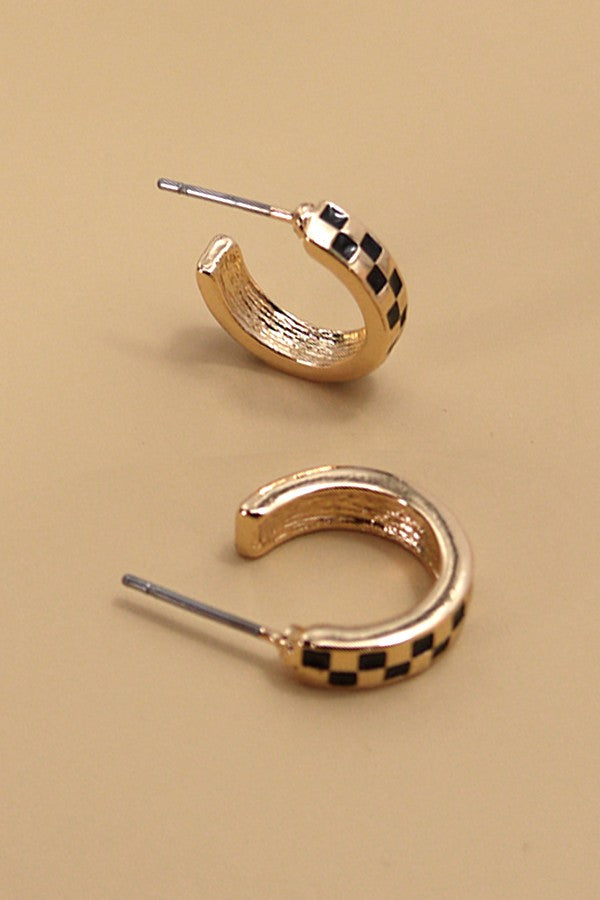 Mini Checker Hoop Huggie Earrings