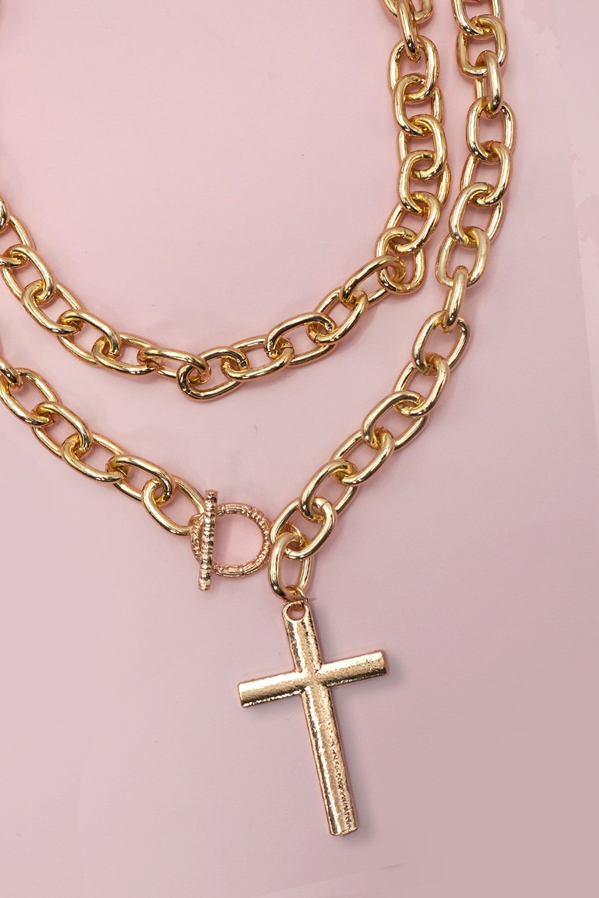 Puffy Cross Chunky Chain Toggle Necklace