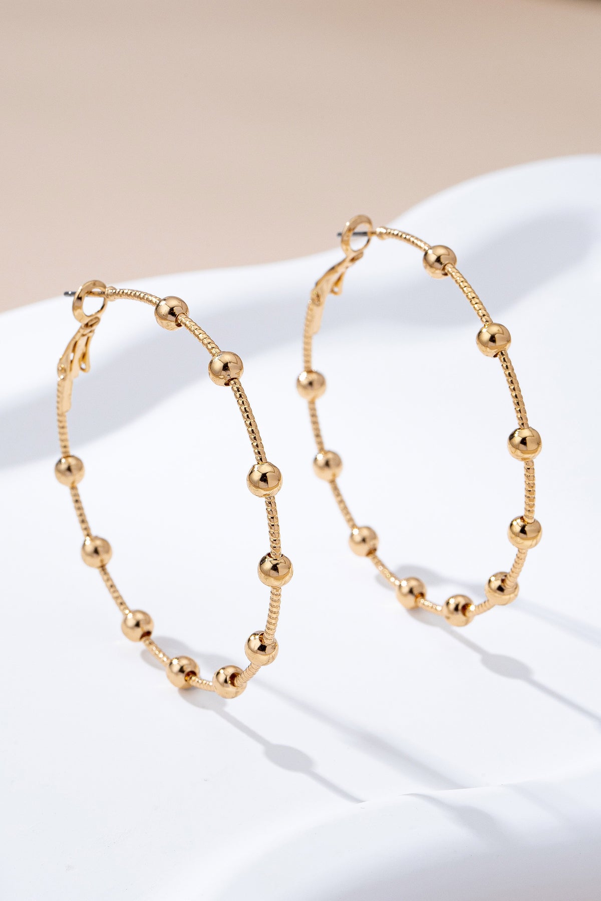 Ball Beaded Station Hoop Earrings