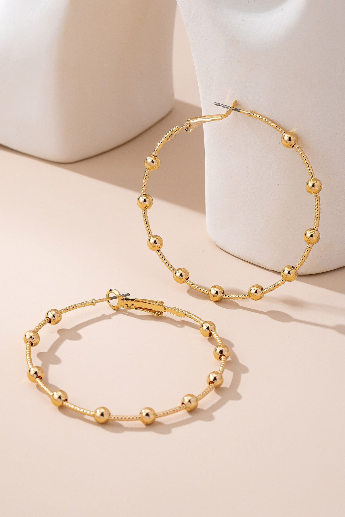 Ball Beaded Station Hoop Earrings