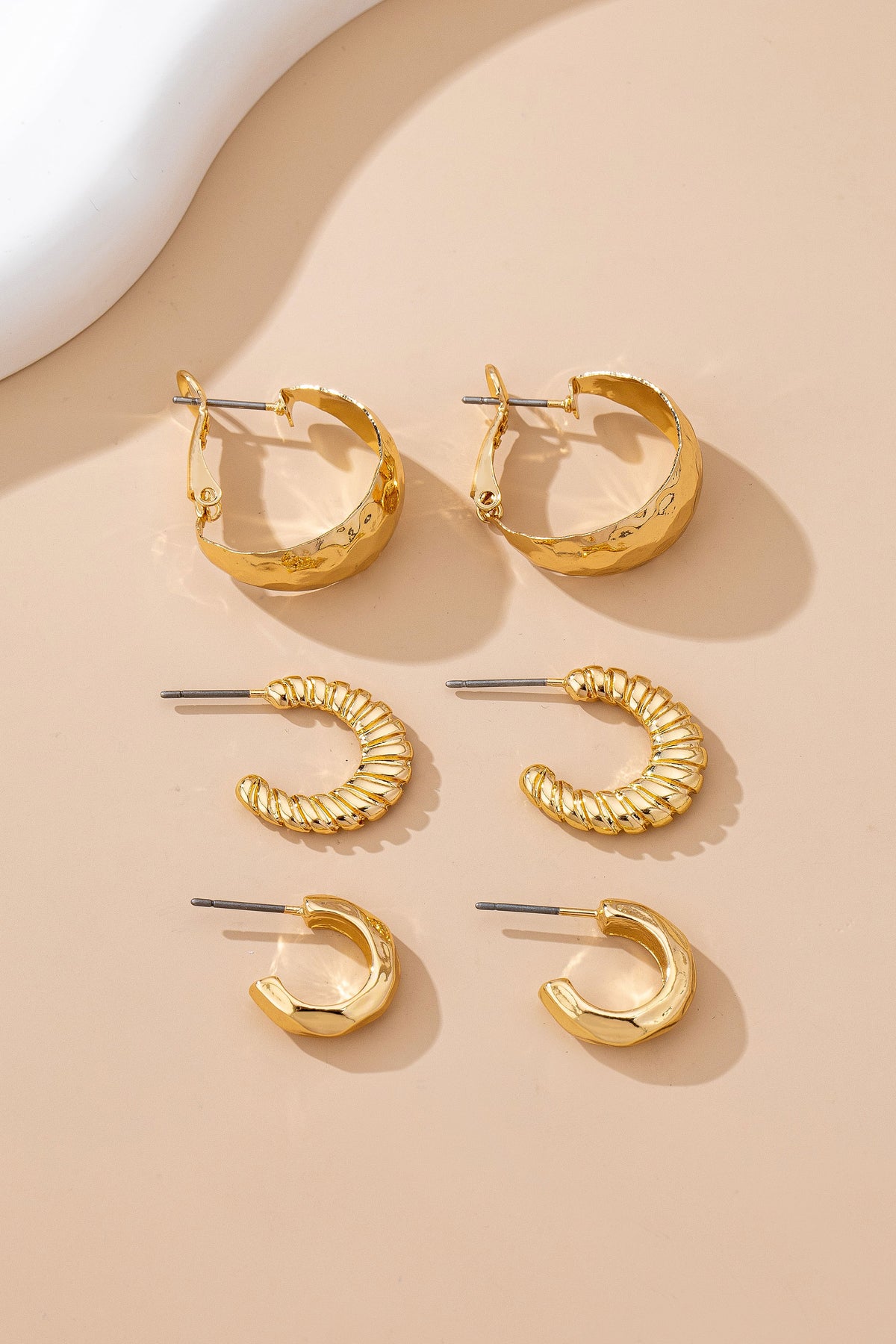 Mixed Texture Crescent Hoop Trio Earrings