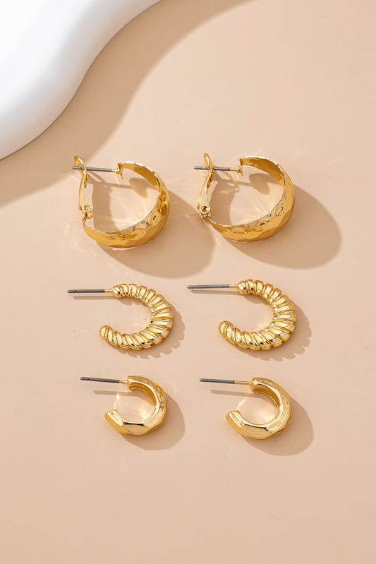 Mixed Texture Crescent Hoop Trio Earrings