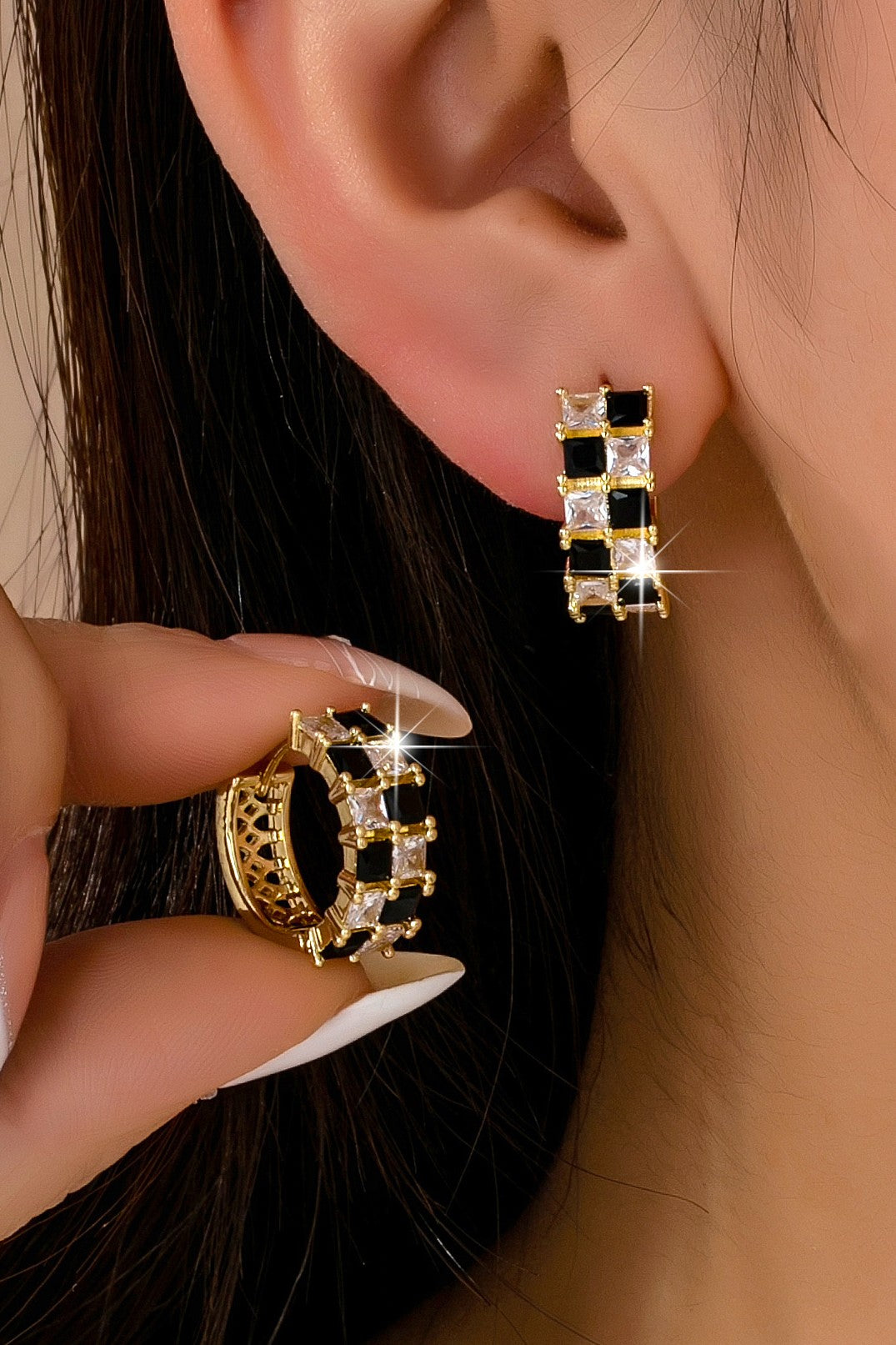 Checker Baguette Hoop Earrings